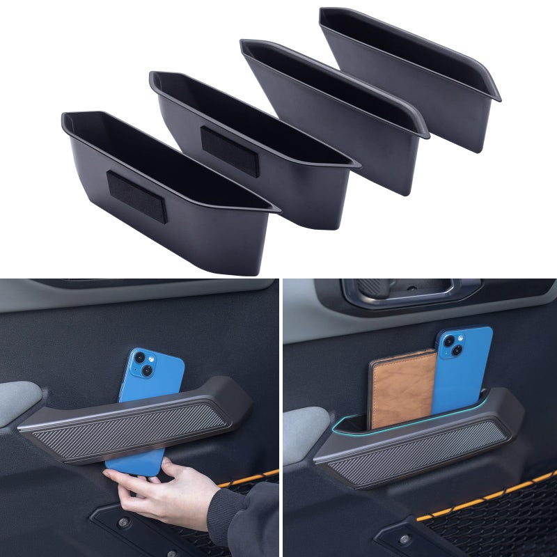 TOPINSTALL 4 Door Handle Storage Box Compatible with Ford Bronco 2021-2025 Accessories, Phone Holder Front and Rear Door Grab Handle Pocket Storage ABS Plastic-4PCS (Not for Sport Model) - Image 1